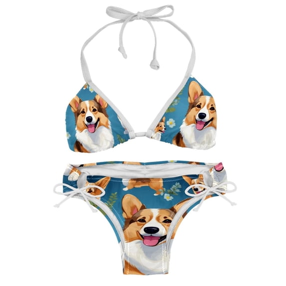 Corgi Dog Swimsuit Women Bikinis: Detachable Sponge Adjustable Strap Bikini Set Two-Pack Beach Pool Vacation.