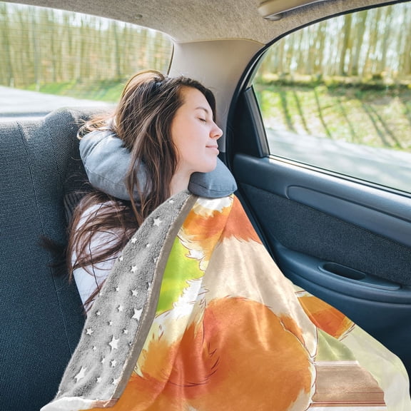 Corgi Dog Travel Blanket Pillow Compact Foldable Airplane Throw Blanket with Trolley Sleeve for Travel Camping