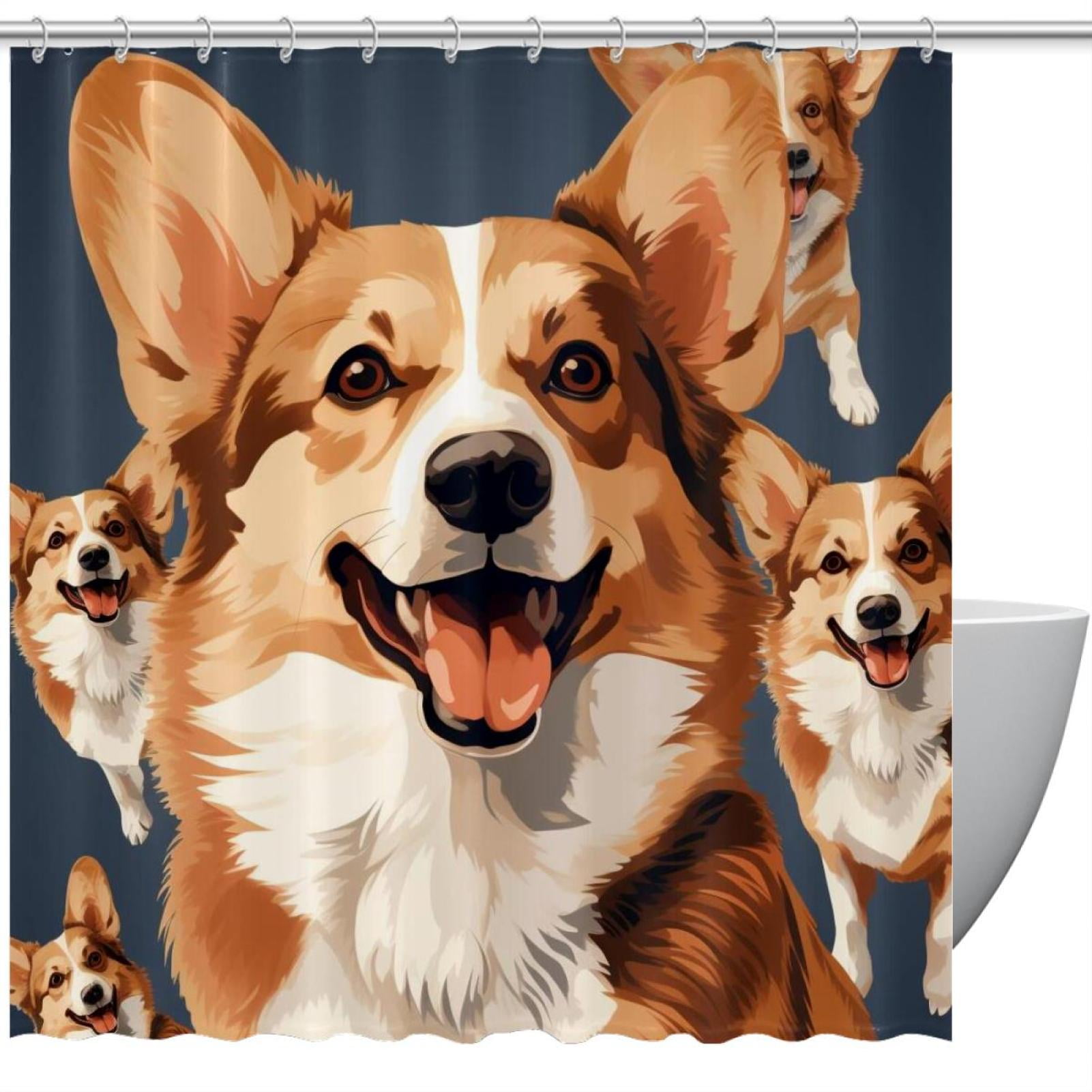 Dog Waterproof Printed Shower Curtain Set with Hook, Bathroom