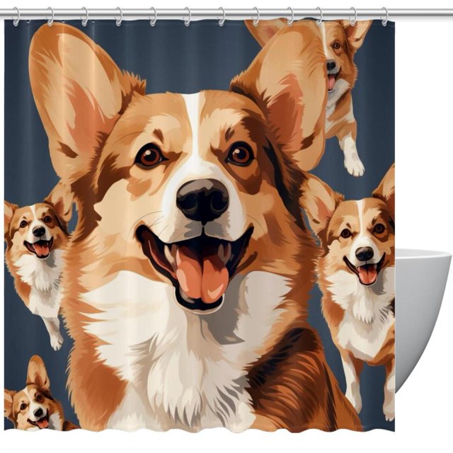 Dog Waterproof Printed Shower Curtain Set with Hook, Bathroom