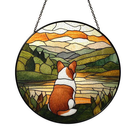 Corgi Dog Window Suncatcher with Stained Glass Effect, Decorative Animal Window Art