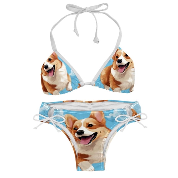 Corgi Dog Women's Bikini Set with Detachable Sponge and Adjustable Strap, Two-Pack, Ideal for Swimming and Beachwear
