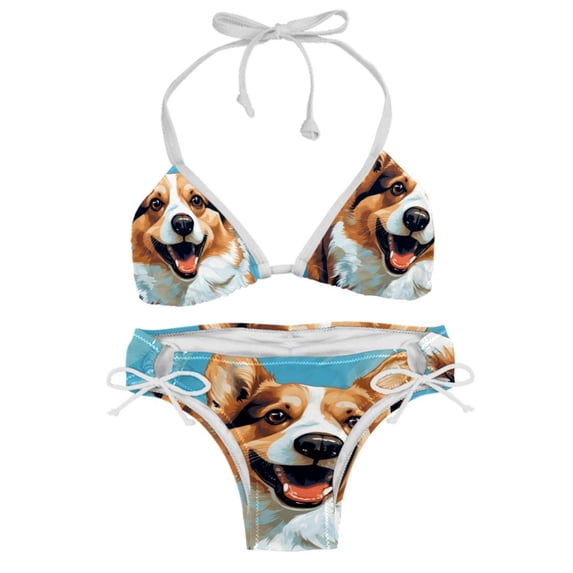 Corgi Dog Women's Swimsuit Bikini Set, Detachable Sponge, Adjustable Strap, 2-Pack, Swim Suits