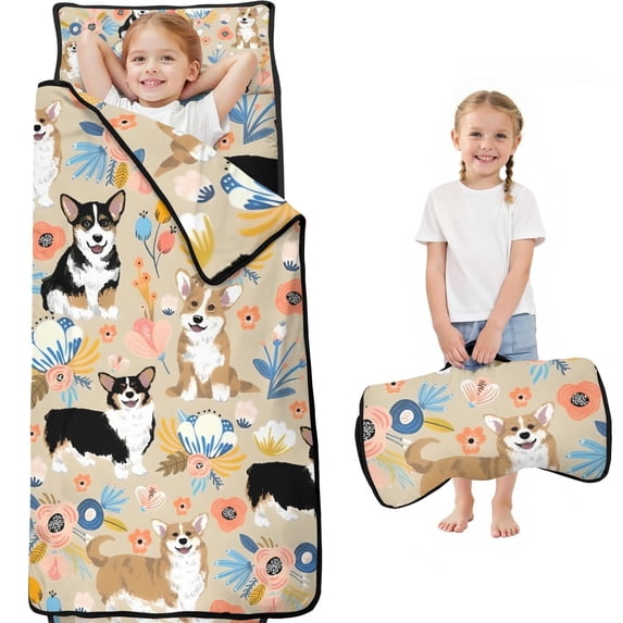 Corgi Dog and Flower Florals Toddler Nap Mats for Kids Preschool,Sleeping Mat Bag or Kids,Toddler Sleeping Bag,Toddler Nap Mat or Daycare