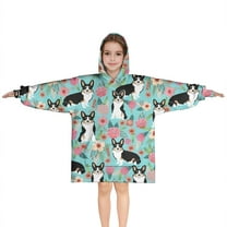 Corgi Dog and Flowers Blanket Hoodies for Kids 6-13YR Oversize Wearable Blanket Hoodies for Boys Girls Teens