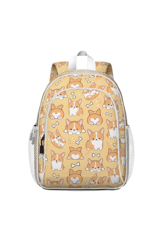Corgi Dog and Footprints Backpack for School,Cute School Bag,Schoolbag with Adjustable Shoulder Straps & Padded Back,15"x11.42"x5.5"
