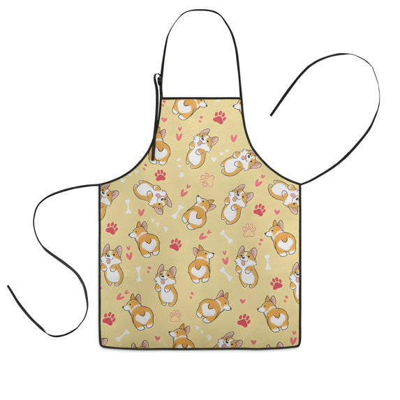 Corgi Dog and Footprints Kids Aprons for Girls and Boys,Adjustable Neck Strap Toddler Aprons for Kids Cooking Baking