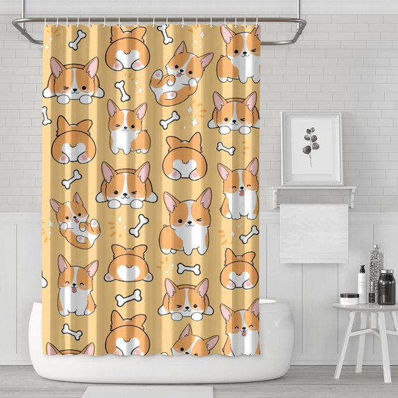 Corgi Dog and Footprints Shower Curtain 72"x72" ,Bathroom Decorative Shower Curtains Set with 12 Hooks,Modern Waterproof Washable Shower Curtain