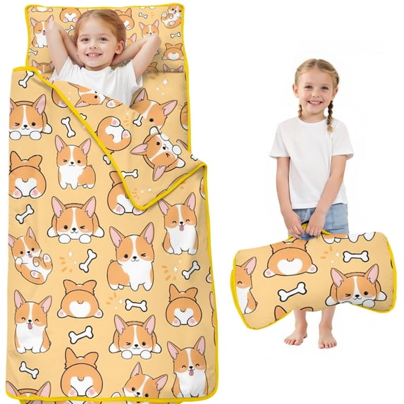 Corgi Dog and Footprints Toddler Nap Mats for Kids Preschool,Sleeping Mat Bag or Kids,Toddler Sleeping Bag,Toddler Nap Mat or Daycare