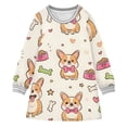 thumbnail image 1 of Corgi Dog with Bones Pattern Girls'long-sleeved dress Thickened A-dress Warm Dress Basic Shirt Party Dresses, 1 of 2