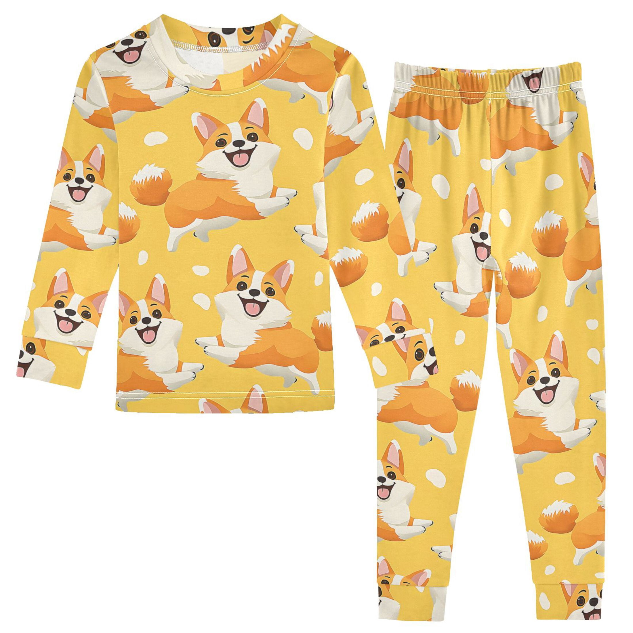 Corgi Dogs Pattern Cotton Pajamas 2 Piece Set Sleepwear Soft and ...