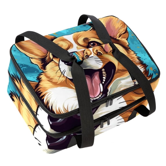 Corgi Double Layered Insulated Lunch Bag with Two Compartments for Cold and Hot Food Storage - Large Capacity Refrigerated Meal Bag for Hand Carry - 7.1x11.4x16.1 inches