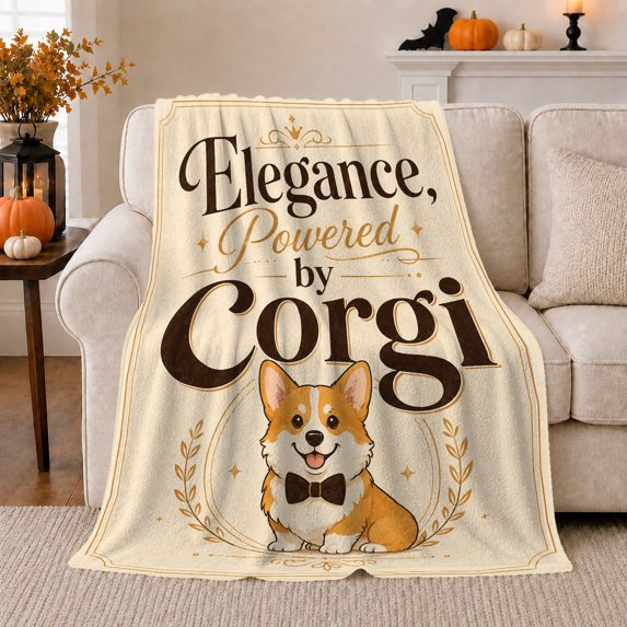 Corgi Elegance Cartoon Dog Crown Bowtie, Playful Pet Portrait Pattern, Warm Flannel Blanket for Living Room and Bedroom, Dog Lovers Just Because Gift, Pet Lover Home Decor