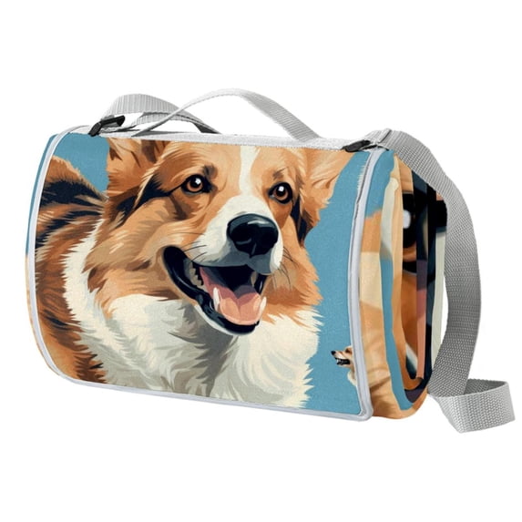 Corgi Extra Large Canvas Picnic Blanket - Waterproof Outdoor Beach Mat with Carry Strap for Family - Foldable, Portable, and Durable - Camping, Park, and Travel - 200x200cm
