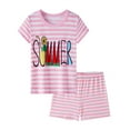 thumbnail image 1 of HYwys 3 10 Years Girls Summer 2Pcs Sleepwear Sets Striped Short Sleeve Tops and Shorts Pjs for Kids Pajamas Pink Summer Letters, 1 of 10