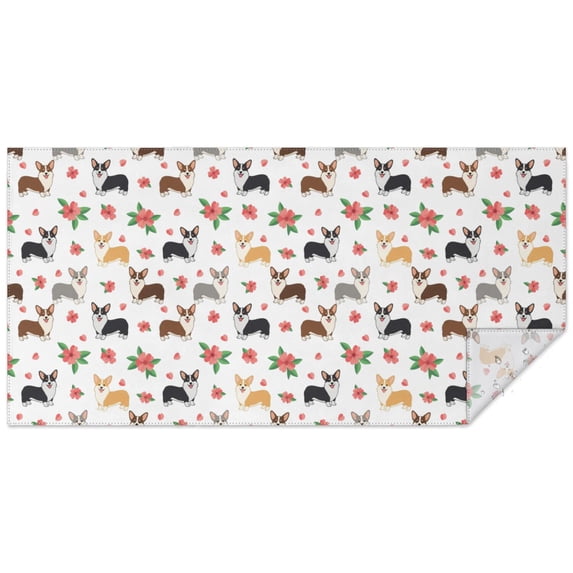 Corgi Floral White Pattern Rectangular Tablecloth 60x120 Inch ...