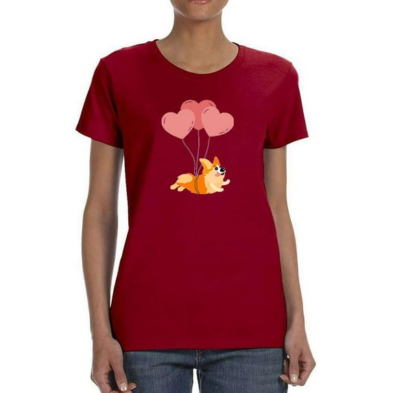 Corgi Flying W Balloons T-Shirt Women -Image by Shutterstock, Female 5X-Large