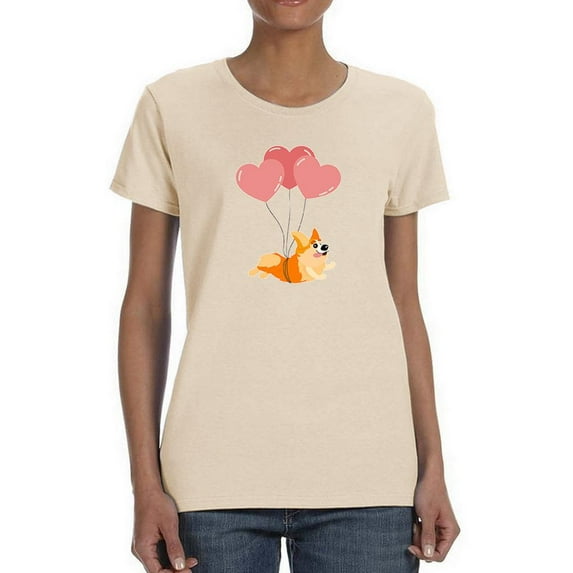 Corgi Flying W Balloons T-Shirt Women -Image by Shutterstock, Female Large