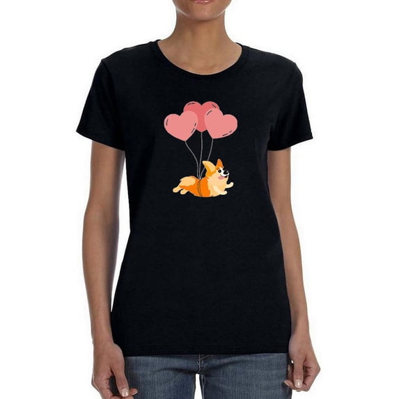 Corgi Flying W Balloons T-Shirt Women -Image by Shutterstock, Female Medium