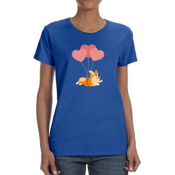 Corgi Flying W Balloons T-Shirt Women -Image by Shutterstock, Female XX-Large