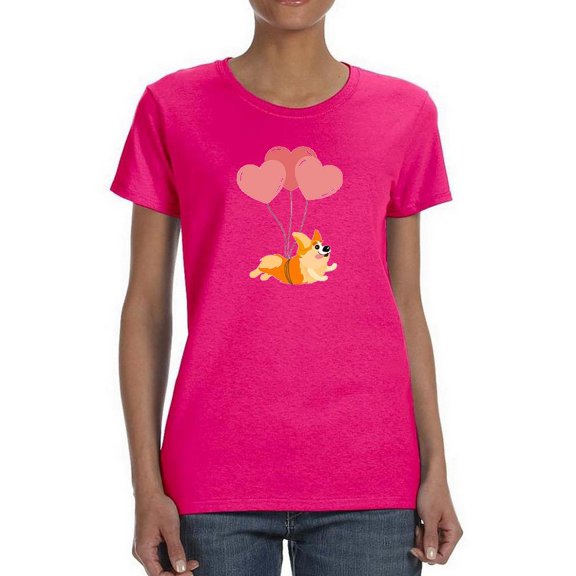 Corgi Flying W Balloons T-Shirt Women -Image by Shutterstock, Female x-Large