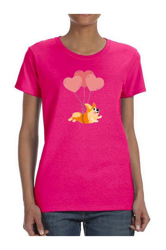 Corgi Flying W Balloons T-Shirt Women -Image by Shutterstock, Female x-Large