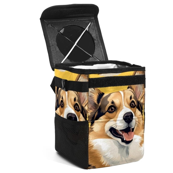 Corgi Foldable Car Garbage Can with Lid, Leak-proof, Hanging Storage Bag - Trash Can for Car, Car Trash Can