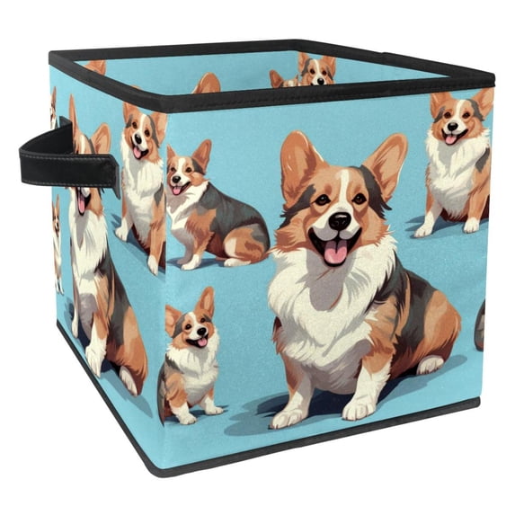 Corgi Foldable Clothes Storage Box with Handle, 10.8"x10.5"x10.6", Large Capacity Storage Bin Basket