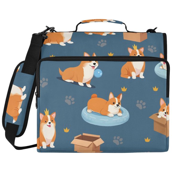 Corgi Footprint Pattern 3 Ring Binder Bag Zipper Binder Organizer with 14 Inch Laptop Sleeve
