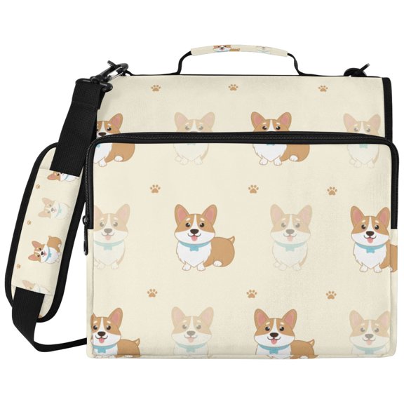 Corgi Footprints 3 Ring Binder Bag Zipper Binder Organizer with 14 Inch Laptop Sleeve