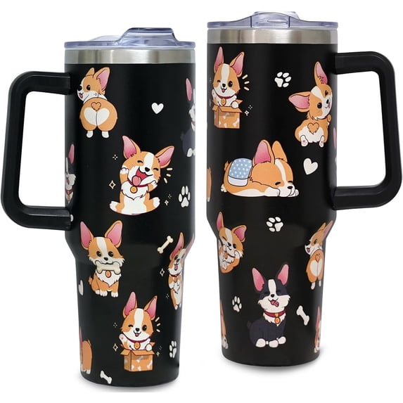 Corgi Gifts For Corgi Lovers-40oz Cute Corgi Tumbler With Handle Lid and Straw -Corgi Gifts For Women-Dog Lover Gifts-Dog Owner Gifts Stainless Steel Insulated Bottle Travel Mug Coffee Cup