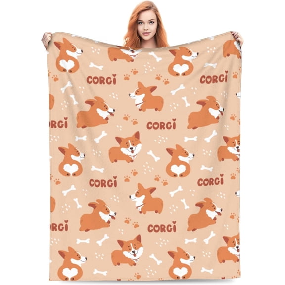 Corgi Gifts for Corgi Lovers Corgi Blanket Funny Dog Paws Bones Throw Blankets Gift for Boys Girls Adults Corgi Lovers Cute Puppy Dog Blanket Welsh Corgi Decor 50"X40" for Bed Sofa Couch Beige