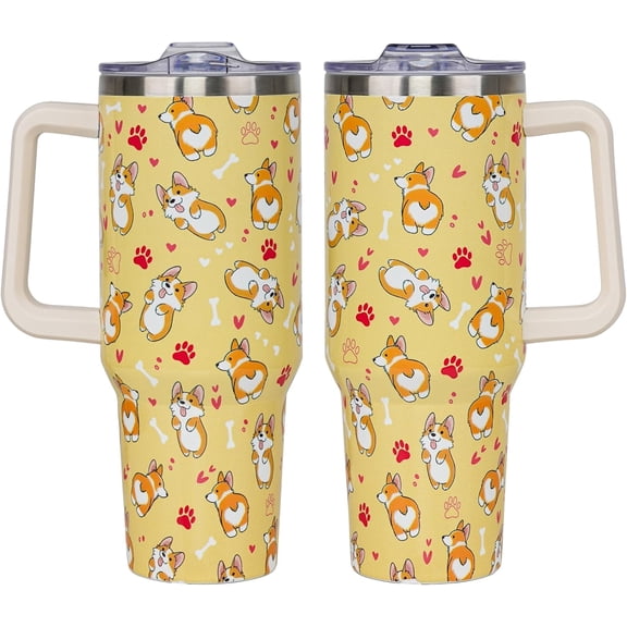 Corgi Gifts for Corgi Lovers, Corgi Tumbler 40 Oz Tumbler with Handle and Straw, Stainless Steel Vacuum Insulated Coffee Tumbler, Dog Stuff Accessories Decor, Dog Gifts for Women