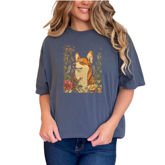 Corgi Graphic Tee, Dog Lovers T-Shirt, Cute Corgi Shirt, Animal Print Tee, Nature Inspired T-Shirt, Cozy Casual Outfit, Gift for Dog Owners, Denim Comfort Colors T-Shirt, Small