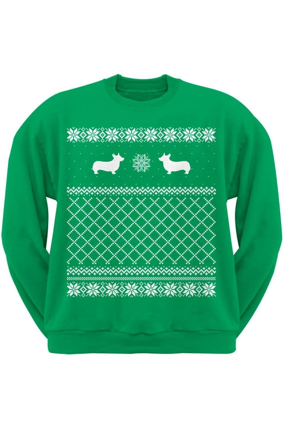 Corgi Green Adult Ugly Christmas Sweater Crew Neck Sweatshirt
