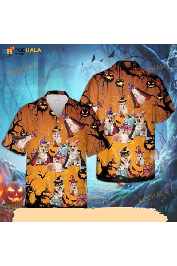 Corgi Halloween 3D Funny Hawaiian Shirt