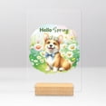 thumbnail image 1 of Corgi Hello Spring Time Flower Floral Nature Acrylic Plaque Sign Ashwood Base Welsh Corgi Dog Lover Gifts Idea Home Desk Decor - 02031, 1 of 5