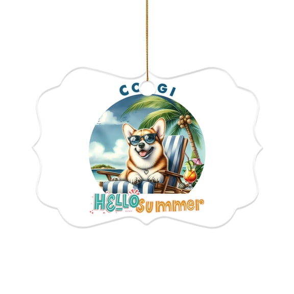 Corgi Hello Summer Beach Theme with Sunglasses and Tropical Cocktail Acrylic Benelux Ornament Welsh Corgi Dog Lover Gifts Idea Home Tree Decor - 00009