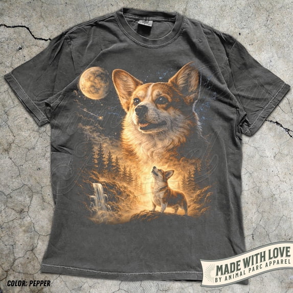 Corgi Howling Moon T-Shirt, Men & Women's Graphic Tee, Vintage 90s Dog Meme Shirt