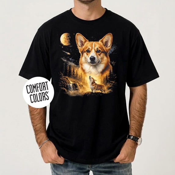Corgi Howling to The Moon Shirt, Vintage Moon Animals Tee, 90s Retro Animal Graphic Tee