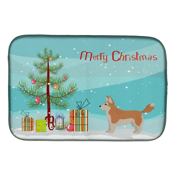 Corgi Husky Mix Christmas Tree Dish Drying Mat