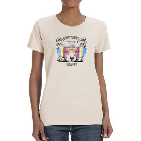 Corgi In Glasses Don't Worry T-Shirt Women -Image by Shutterstock, Female 3X-Large
