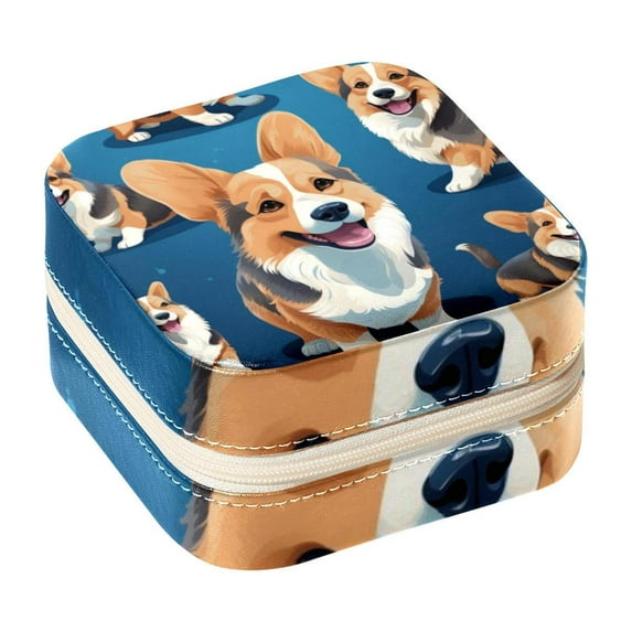 Corgi Jewelry Display and Organizer: Portable Square Travel Case for Rings, Earrings, Necklaces, Bracelets - Suitable for Girls and Women
