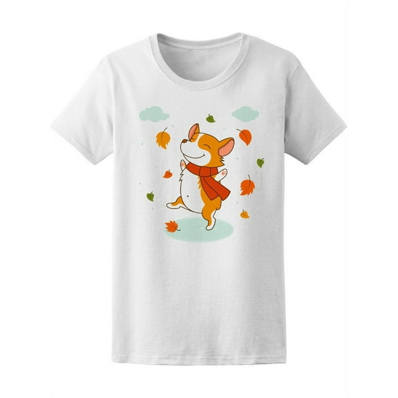 Corgi Jumping On Autumn Puddles T-Shirt Women -Image by Shutterstock, Female Large