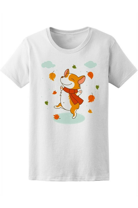 Corgi Jumping On Autumn Puddles T-Shirt Women -Image by Shutterstock, Female Large