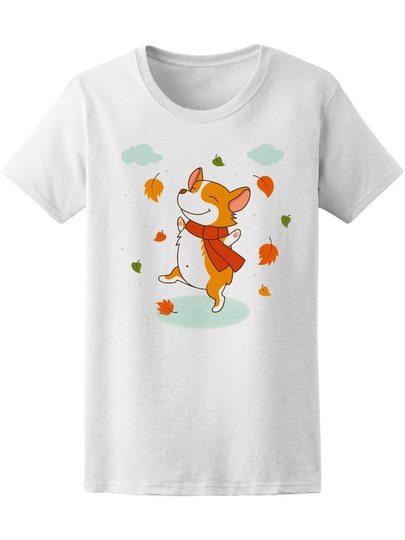 Corgi Jumping On Autumn Puddles T-Shirt Women -Image by Shutterstock, Female Large