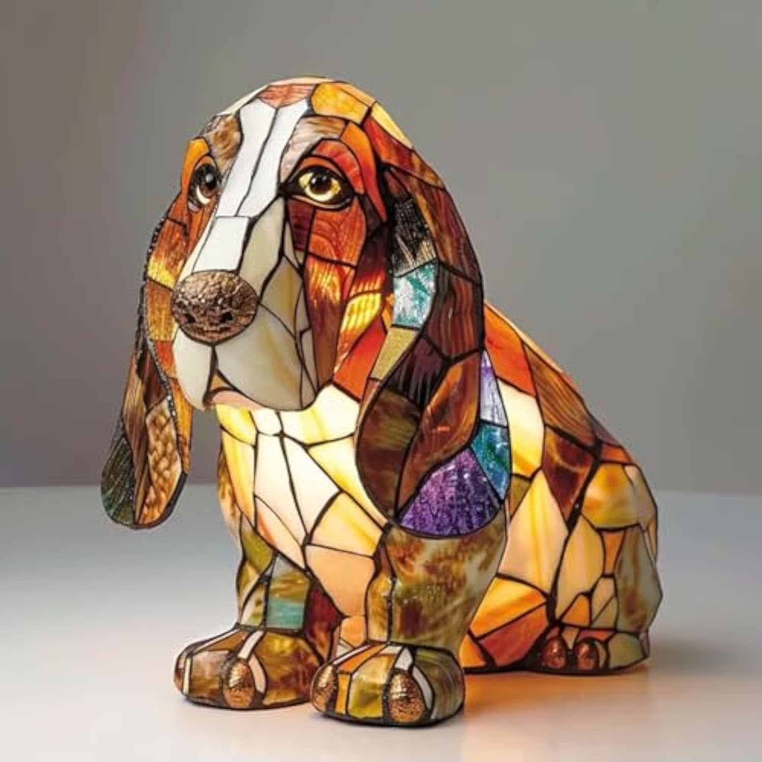 Atlodas Corgi Lap, Retro Stained Resin Tabletop Night Light, Dog