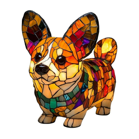 Corgi Lamp, Retro Stained Resin Tabletop Night Light, 3D Cute Puppy Table Lamps, Gift for Lovers Home Decor,B