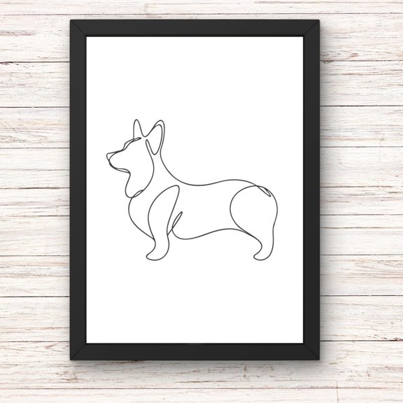 Corgi Line Art Wall Art Minimalist Dog Print One Line Drawing Modern Pet Decor Dog Lover Gift, Unframed Paper Print