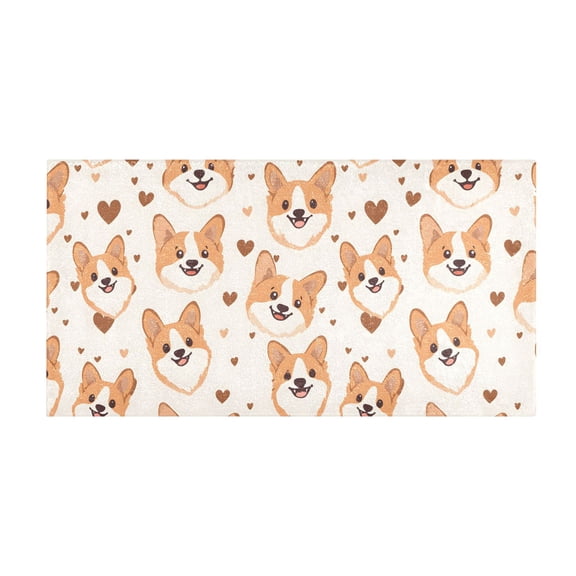 Corgi Love Pattern Bath Mat 39x20 Inch Soft Absorbent Non-Slip Plush Bathroom Rug for Floor